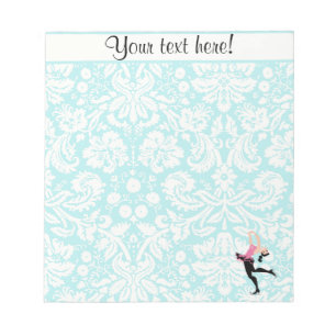 Teal Damask Pattern Ice Skating Notepad