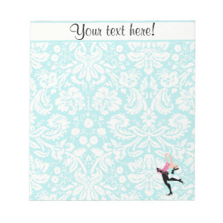 Teal Damask Pattern Ice Skating Notepad