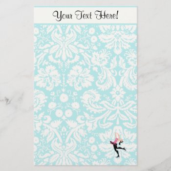 Teal Damask Pattern Ice Skating Stationery by SportsWare at Zazzle