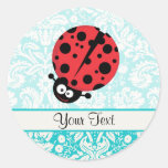 Teal Damask Pattern Ladybug Classic Round Sticker at Zazzle