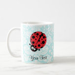 Teal Damask Pattern Ladybug Coffee Mug at Zazzle