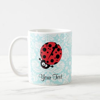 Teal Damask Pattern Ladybug Coffee Mug by CreativeCovers at Zazzle