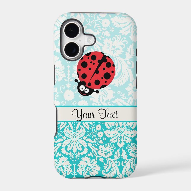 Teal Damask Pattern Ladybug Iphone Case (Back)