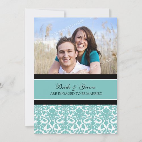 Teal Damask Photo Engagement Party Invitations