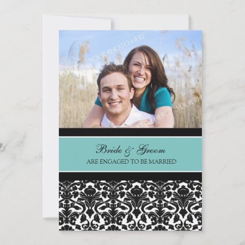 Teal Damask Photo Engagement Party Invitations