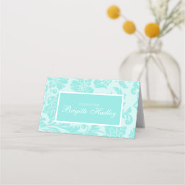 Teal damask place card