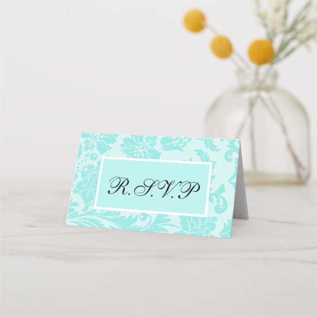 Teal damask r.s.v.p card (Front)