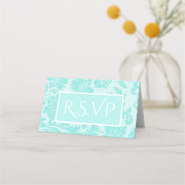 Teal damask r.s.v.p card