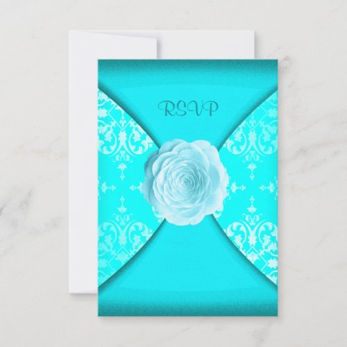 Teal Damask Rose Teal Blue All Occasion RSVP