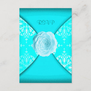 Teal Damask Rose Teal Blue All Occasion RSVP Card