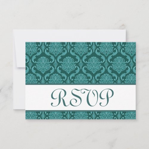Teal Damask RSVP Wedding Response Card