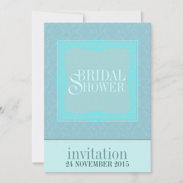 Teal Damask Simple Bridal Shower Invitation (Front)