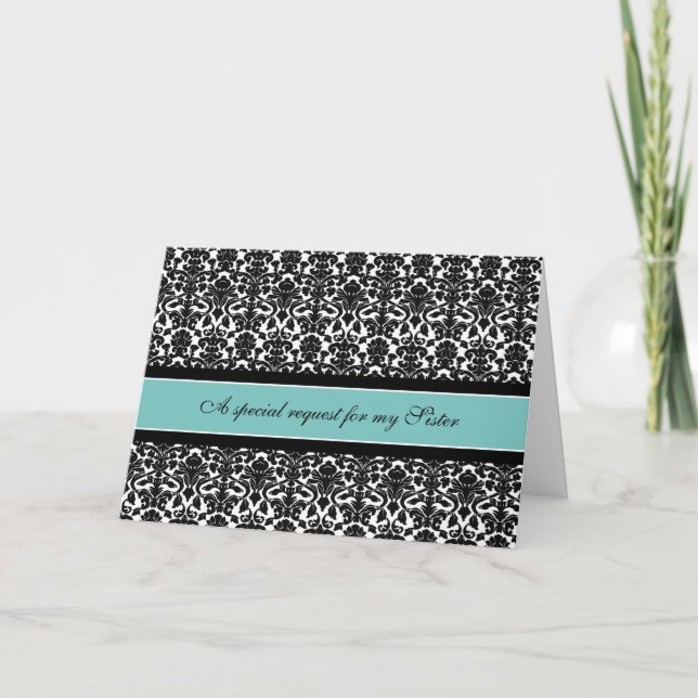 Teal Damask Sister Maid of Honor Invitation (Front)