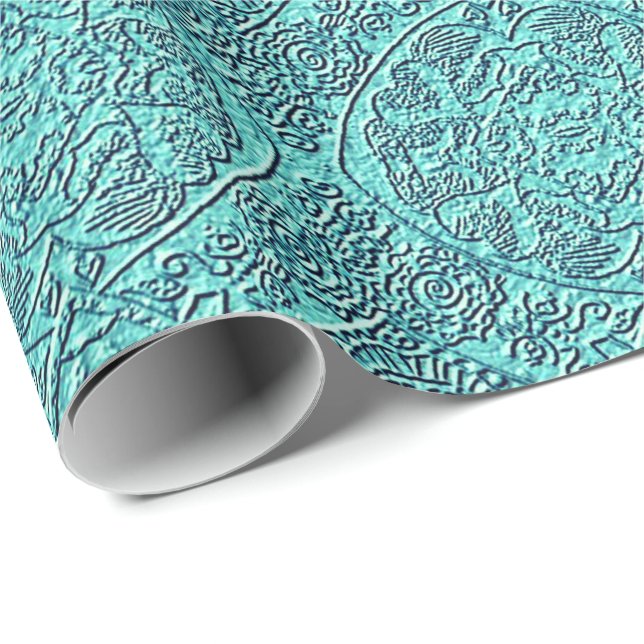 Teal damask texture pattern wrapping paper (Roll Corner)