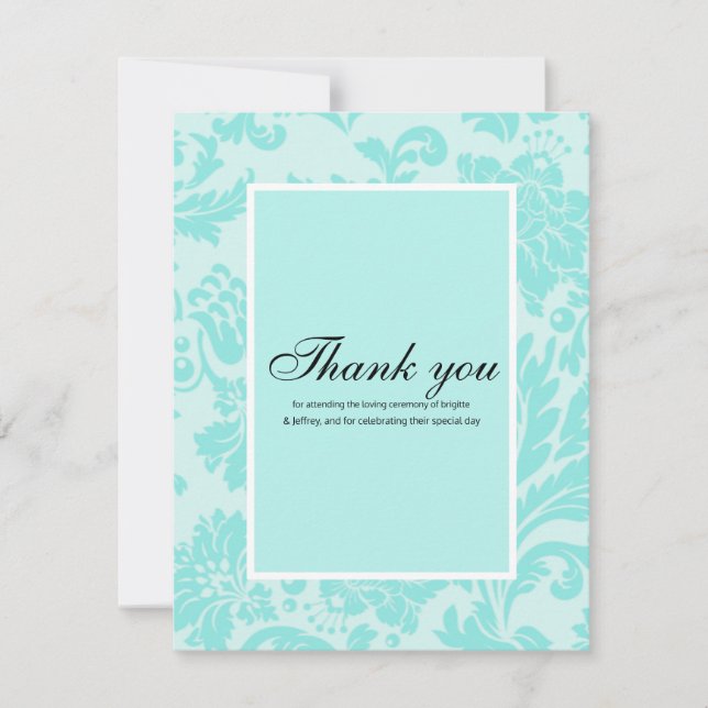 Teal damask thank you card (Front)