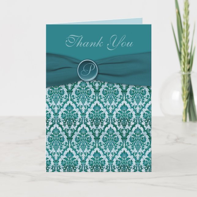 Teal Damask Thank You Card (Front)