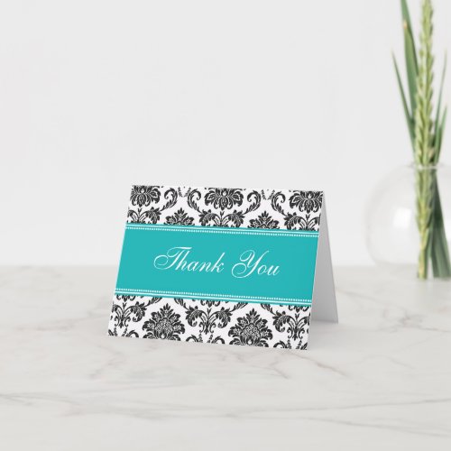 Teal Damask Thank You Cards