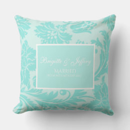 Teal damask throw pillow