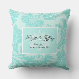 Teal damask throw pillow