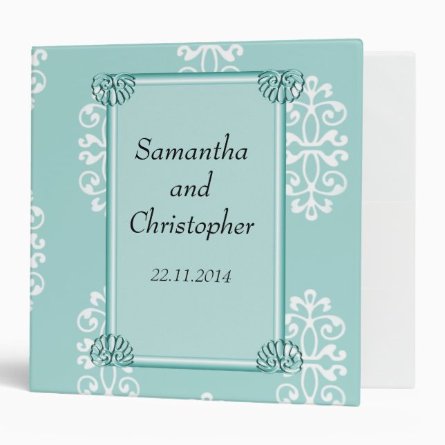 Teal Damask Wedding Album Binder (Front/Inside)