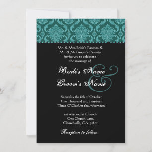Teal Damask Wedding Invitation