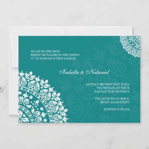 Teal Damask Wedding Invitation