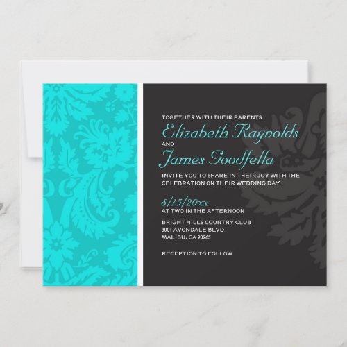 Teal Damask Wedding Invitations
