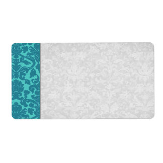 Teal Damask Wedding Label