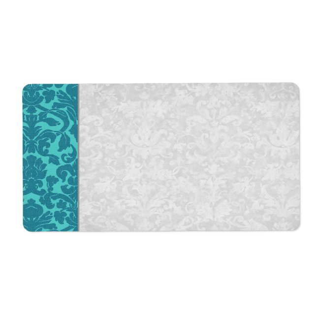 Teal Damask Wedding Label (Front)
