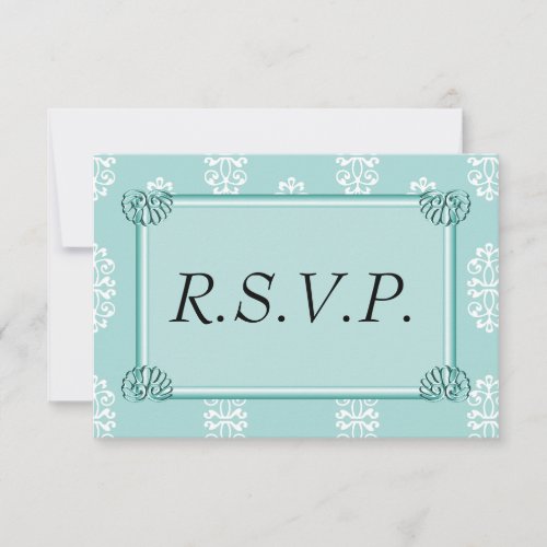 Teal Damask Wedding RSVP