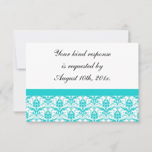 Teal Damask Wedding RSVP Card