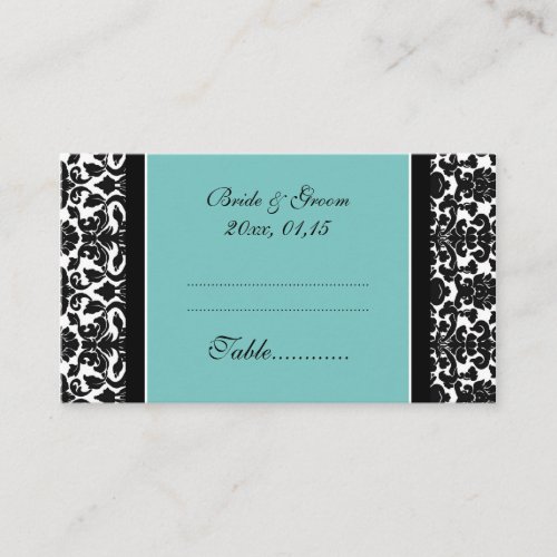 Teal Damask Wedding Table Place Setting Cards Business Card Template