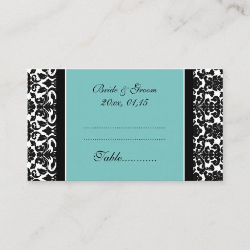 Customizable Teal Damask Wedding Table Place Setting Cards Business Card Template