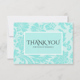 Teal damask wedding thank you card