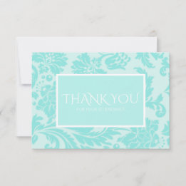 Teal damask wedding thank you card