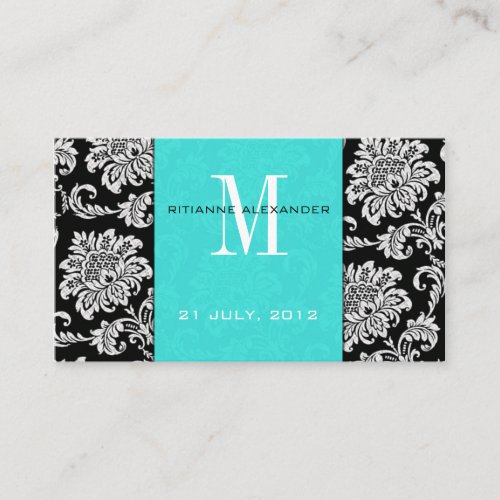 Teal Damask Wedding Website Business Card