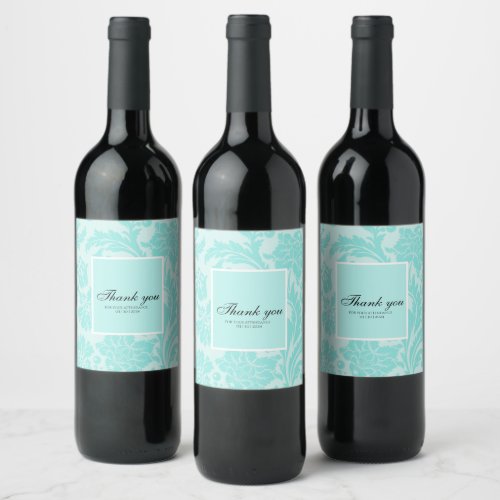 Teal damask wine label