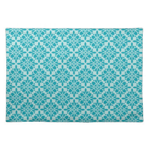Teal Damask Woven Cotton Placemats