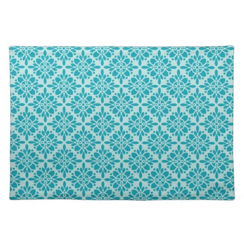 Teal Damask Woven Cotton Placemats