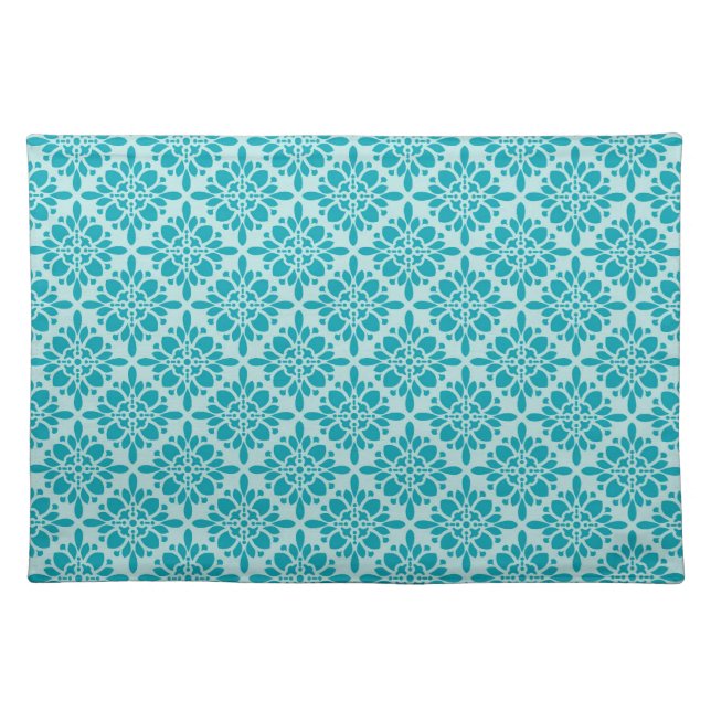 Teal Damask Woven Cotton Placemats (Front)