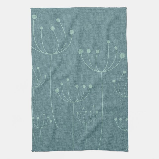 Teal Dandelion Flowers Kitchen Towel (Vertical)