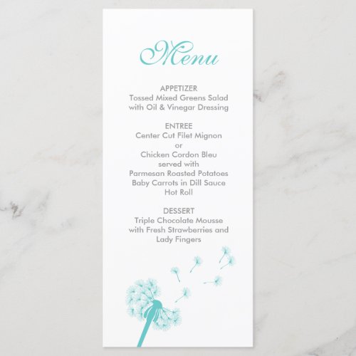 Teal Dandelion Wedding Menu