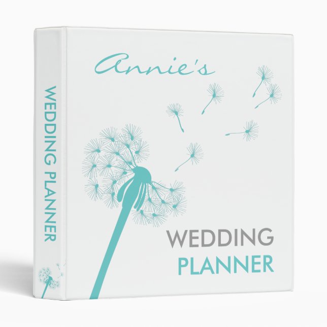 Teal Dandelion Wedding Planner Binder (Front/Spine)