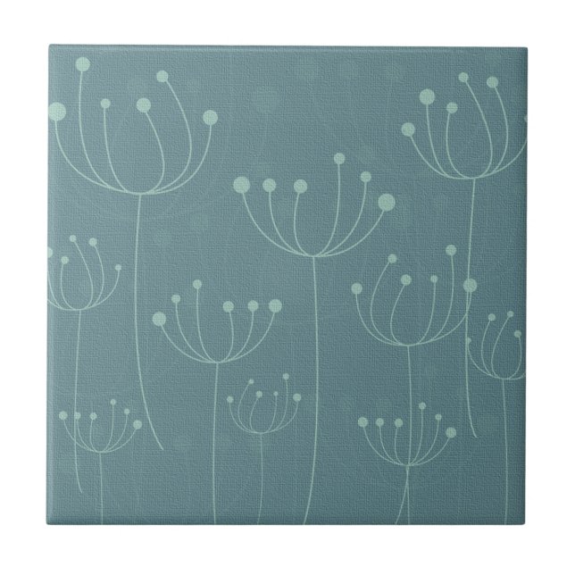 Teal Dandelions Ceramic Tile (Front)