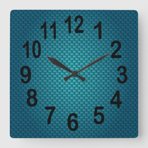 Teal Dark Blue Weave  Bold Numbers Square Wall Clock