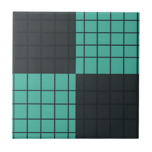 Teal Dark Gray Grid Pattern Modern Minimalist Ceramic Tile