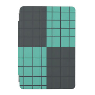 Teal Dark Gray Grid Pattern Modern Minimalist iPad Mini Cover