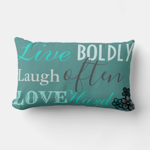 Teal Dark Grey and Avocado  Live Laugh Love  Lumbar Pillow