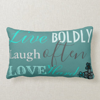 Teal, Dark Grey and Avocado  'Live, Laugh, Love'  Lumbar Pillow