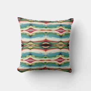 Teal Dark Red Gold Southwest Look Large Tiles Throw Pillow